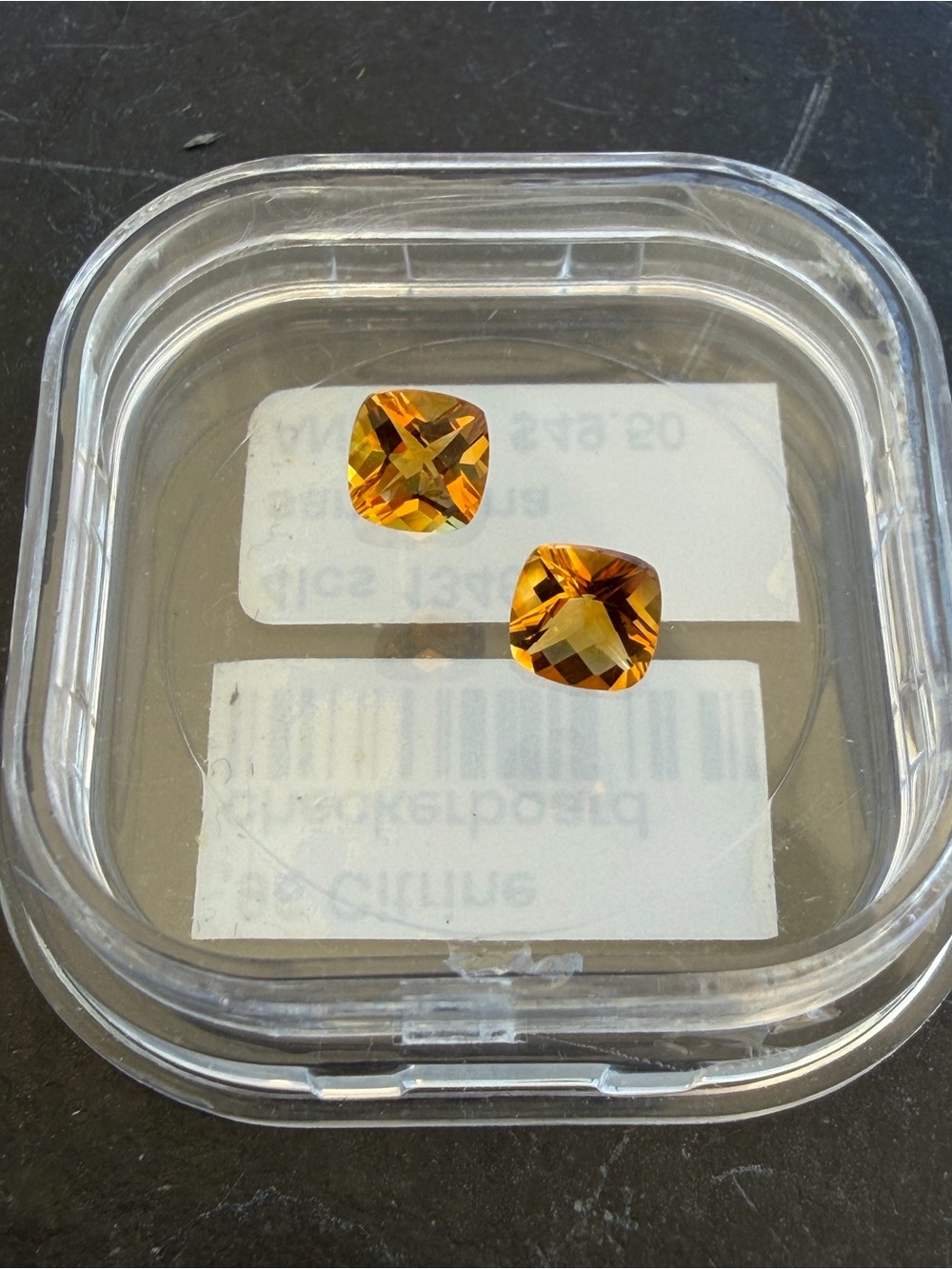 Checkerboard Cushion Cut Citine Gemstone Pair .96 carats total weight